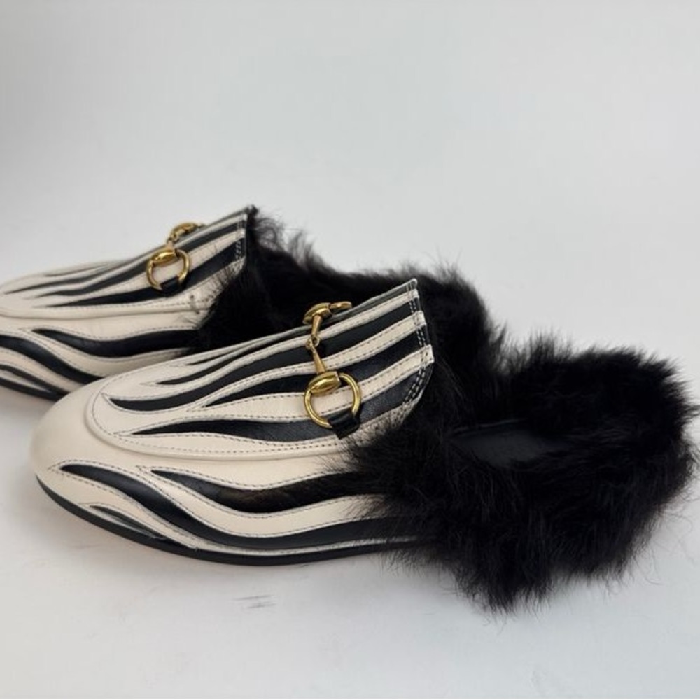 Gucci Princetown Zebra Fur Leather Mule Slides Size 35 (US 5)